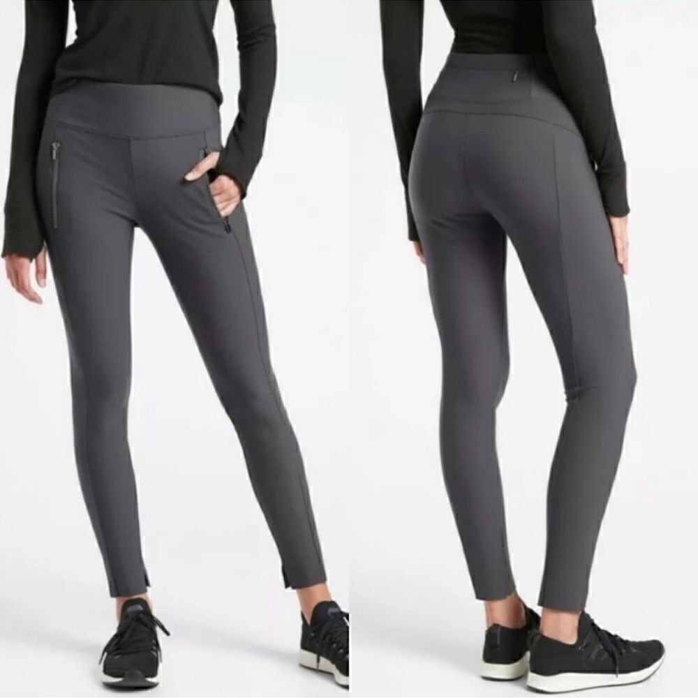 ATHLETA Stellar Tight Anthracite Grey Work Travel Size XXS Zipper Pockets Pants